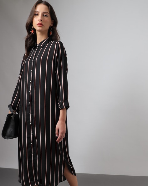 Buy Ecru And Lavender A-line Long Shirt Dress Online - W for Woman