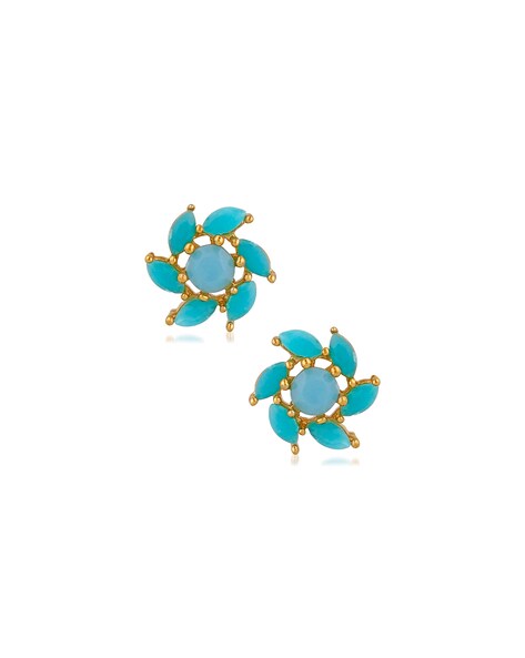 Turquoise and Diamond Dangle Studs, Gold – Roseark