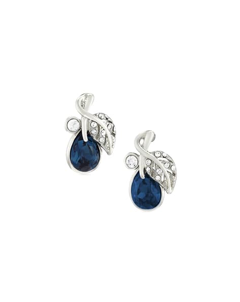 MAHI Rhodium-Plated Crystal Stud Earrings