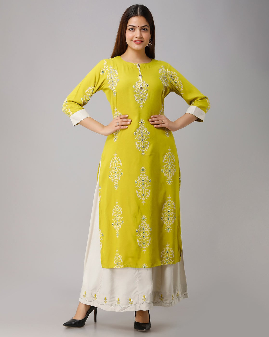 lemon green color kurtis