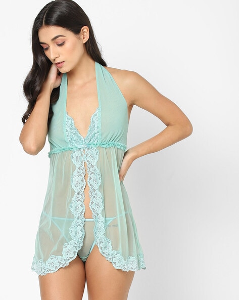 Prettysecrets Lace Trim Sheer Babydoll