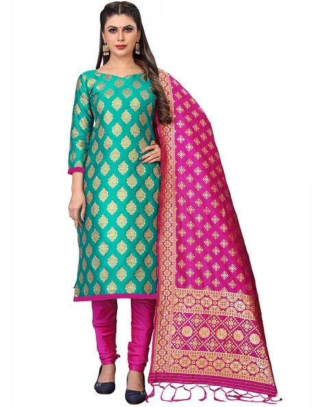 Woven Banarasi Unstitched Dress Material with Dupatta Price in India