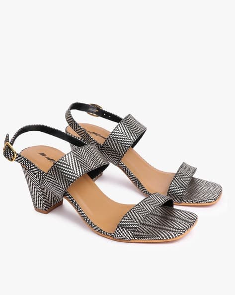 Metallic Strap Chunky-Heeled Sandals