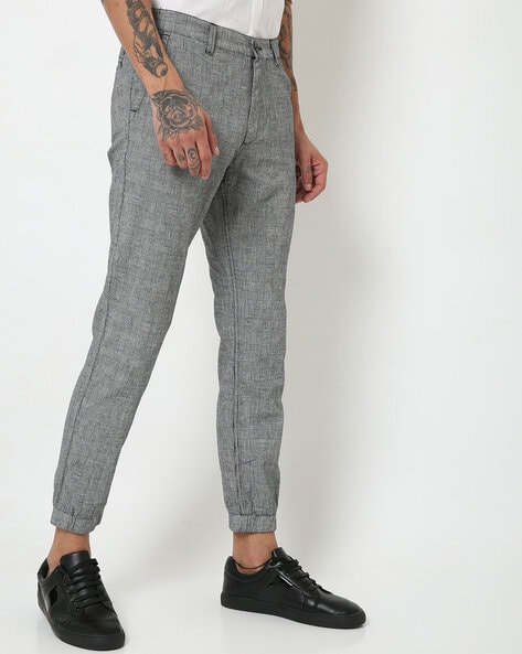 Mens grey check joggers deals