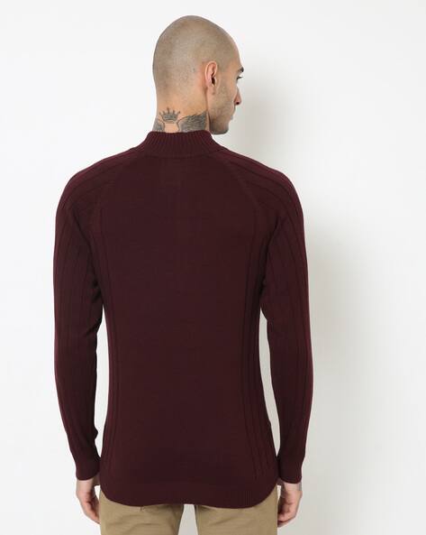 High-Neck Henley Pullover with Ribbed Hems view 2