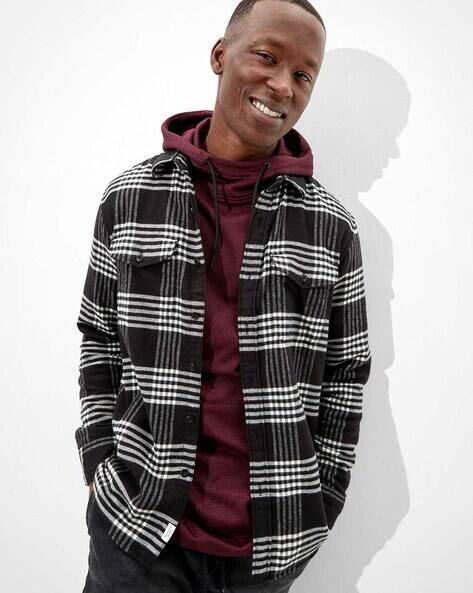 american eagle men's hooded flannel