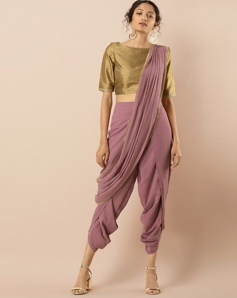 Buy Women Pink Palazzo Pants With Attached Dupatta - Feed-Bottoms - Indya