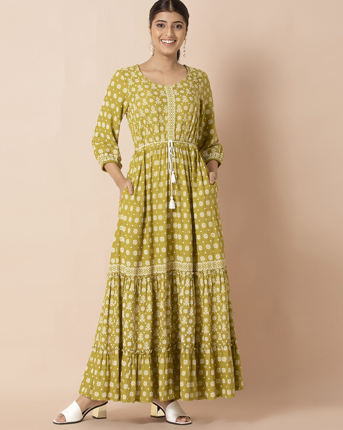 Buy INDYA Women Green Solid Maxi Cape Dress - Dresses for Women 6533938 |  Myntra
