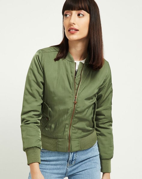 womens bomber jacket olive green