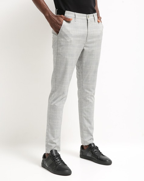 Buy Arrow Checkered Cropped Fit Smart Flex Formal Trouser Light Grey at  Amazonin