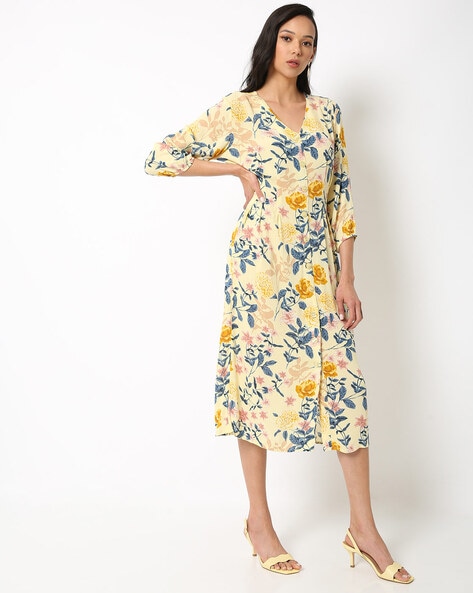 Floral yellow midi clearance dress