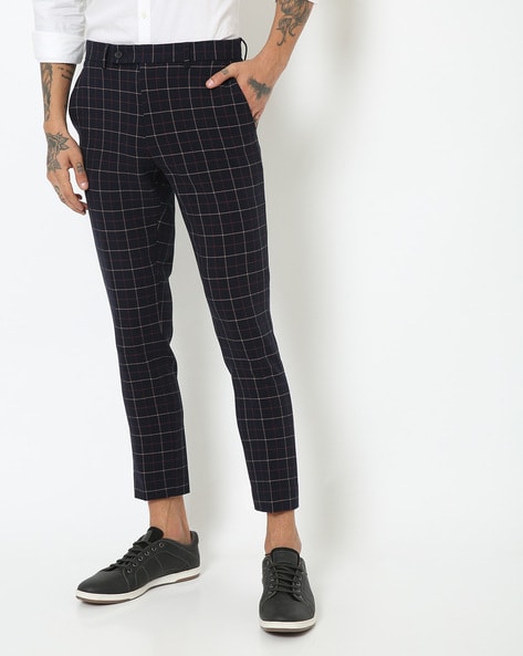 BOSS - Tapered-fit trousers in checked performance-stretch fabric
