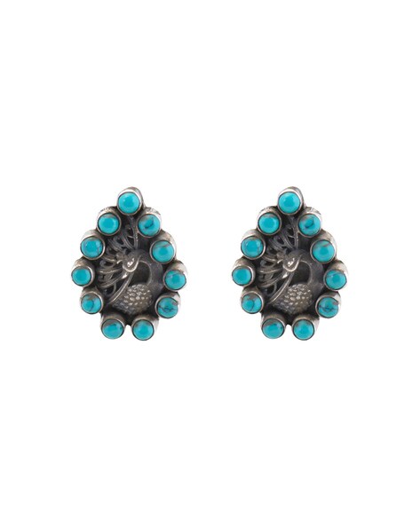 Pear Turquoise with .05 ct Diamond Dagger Studs - Sarah O.