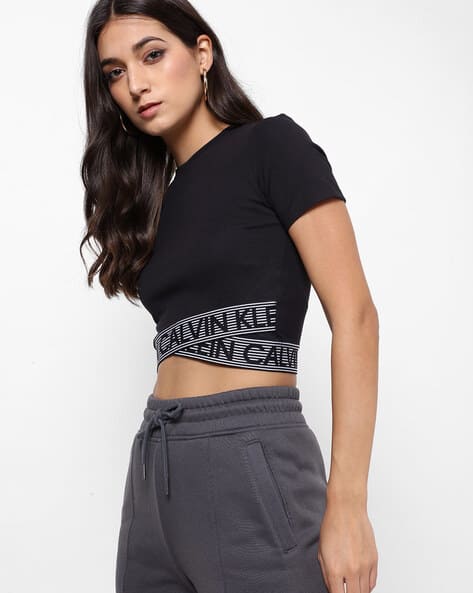 Brand Print Slim Fit Crop Top