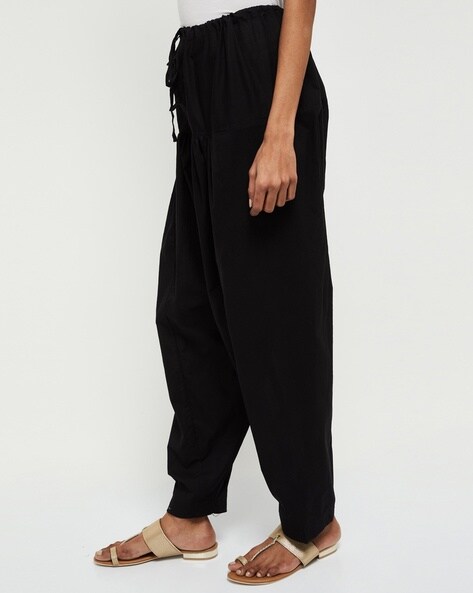 Black Linen Blend Draped Salwar Pants Design by Antar Agni Men at Pernia's  Pop Up Shop 2023