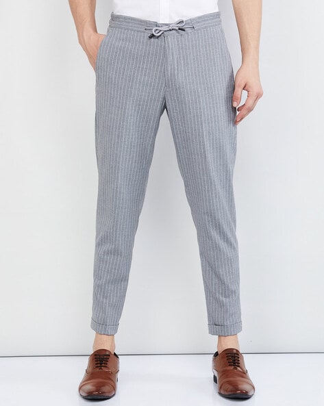 Lars Amadeus Men's Dress Striped Slim Fit Flat Front Business Trousers Gray  36 : Target