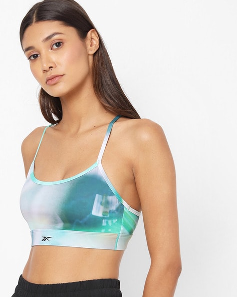 Abstract Print Sports Bra with Racerback Spaghetti Straps