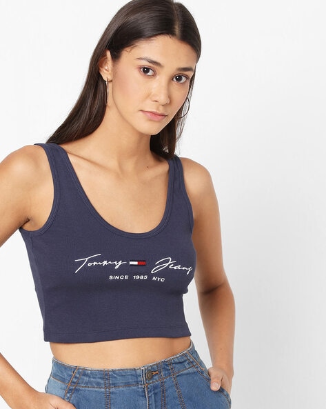 tommy hilfiger navy crop top