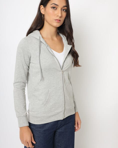 grey zip front sweater
