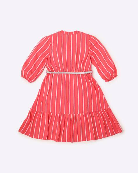 Striped A-line Dress with Belt view 2