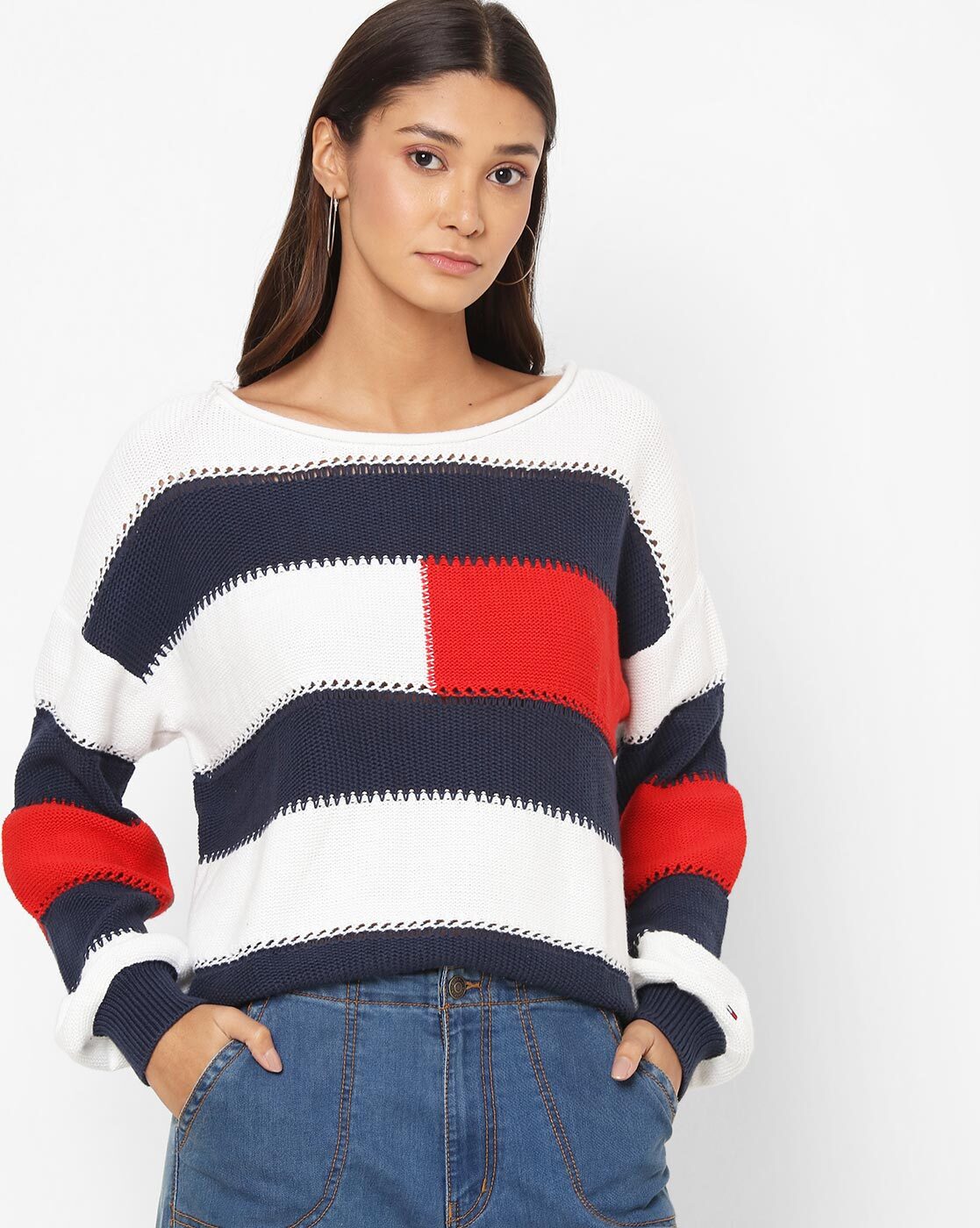 Buy White & Blue Sweaters & Cardigans for Women by TOMMY Online | Ajio.com