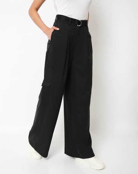 Women Classic Black Solid Graduated BellBottom Trousers