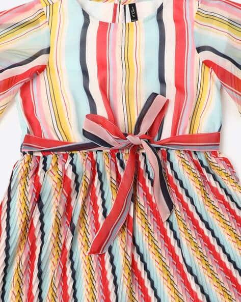 Striped A-line Dress with Back Tie-Up view 3