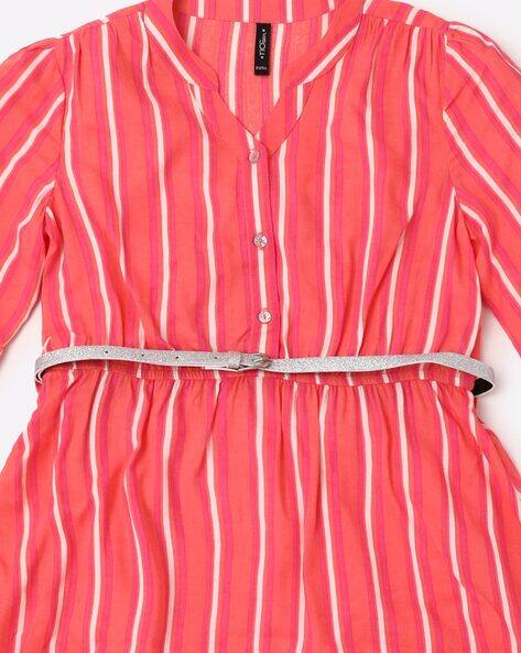 Striped A-line Dress with Belt view 3
