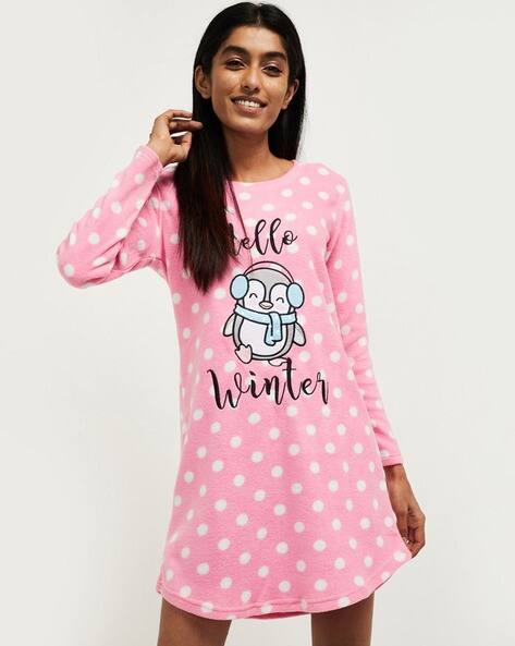 Graphic Print Round-Neck Night Dress