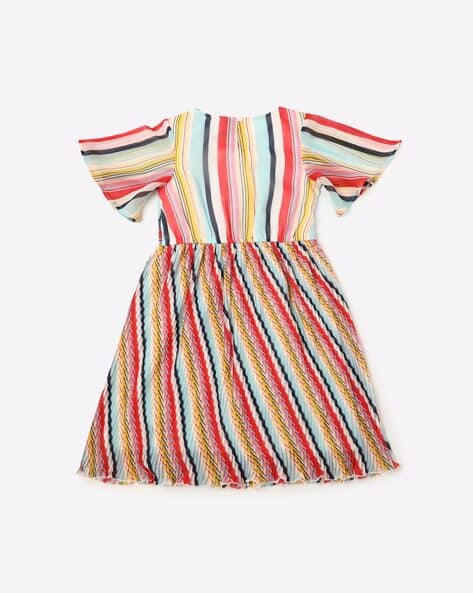 Striped A-line Dress with Back Tie-Up view 2