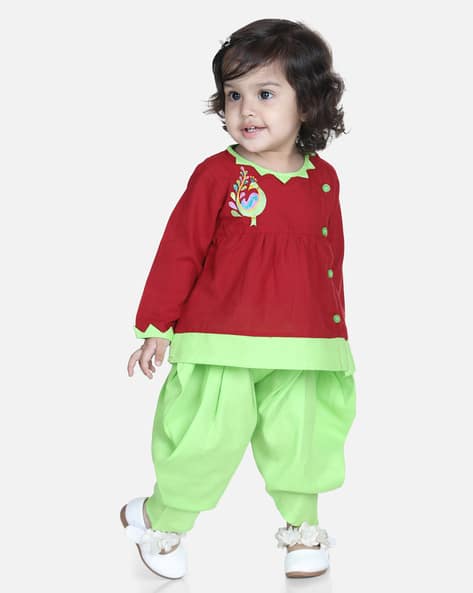 BownBee Embroidered Button-Down A-line Kurta with Dhoti Set