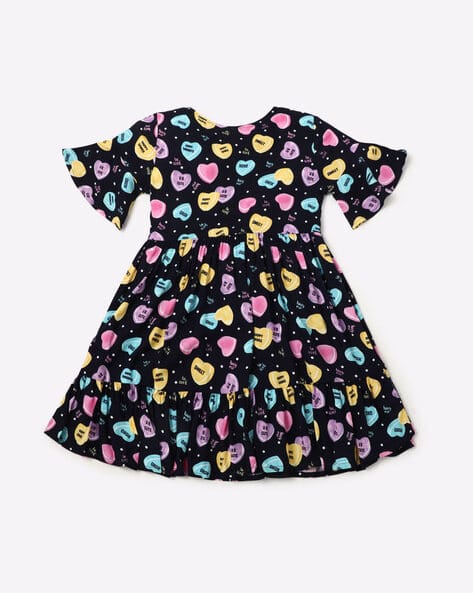 Printed Flared Dress with Tiered Hemline view 2