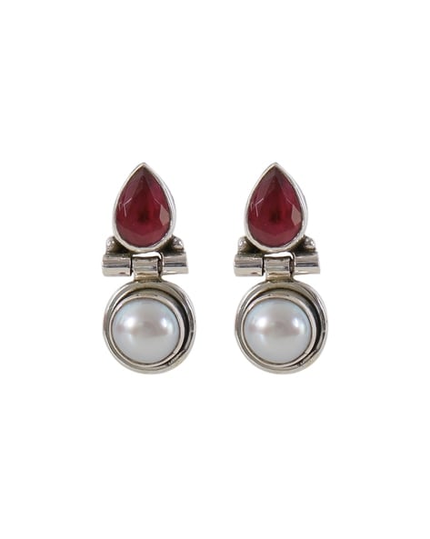 925 SILVER RED RUBY STUD STATEMENT PARTY EARRINGS FOR WOMEN