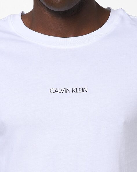 Calvin Klein logo tape collar and side patch t-shirt in white