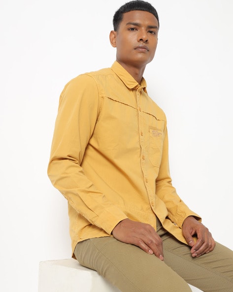 Yellow Logo Print Full Sleeves Shirt