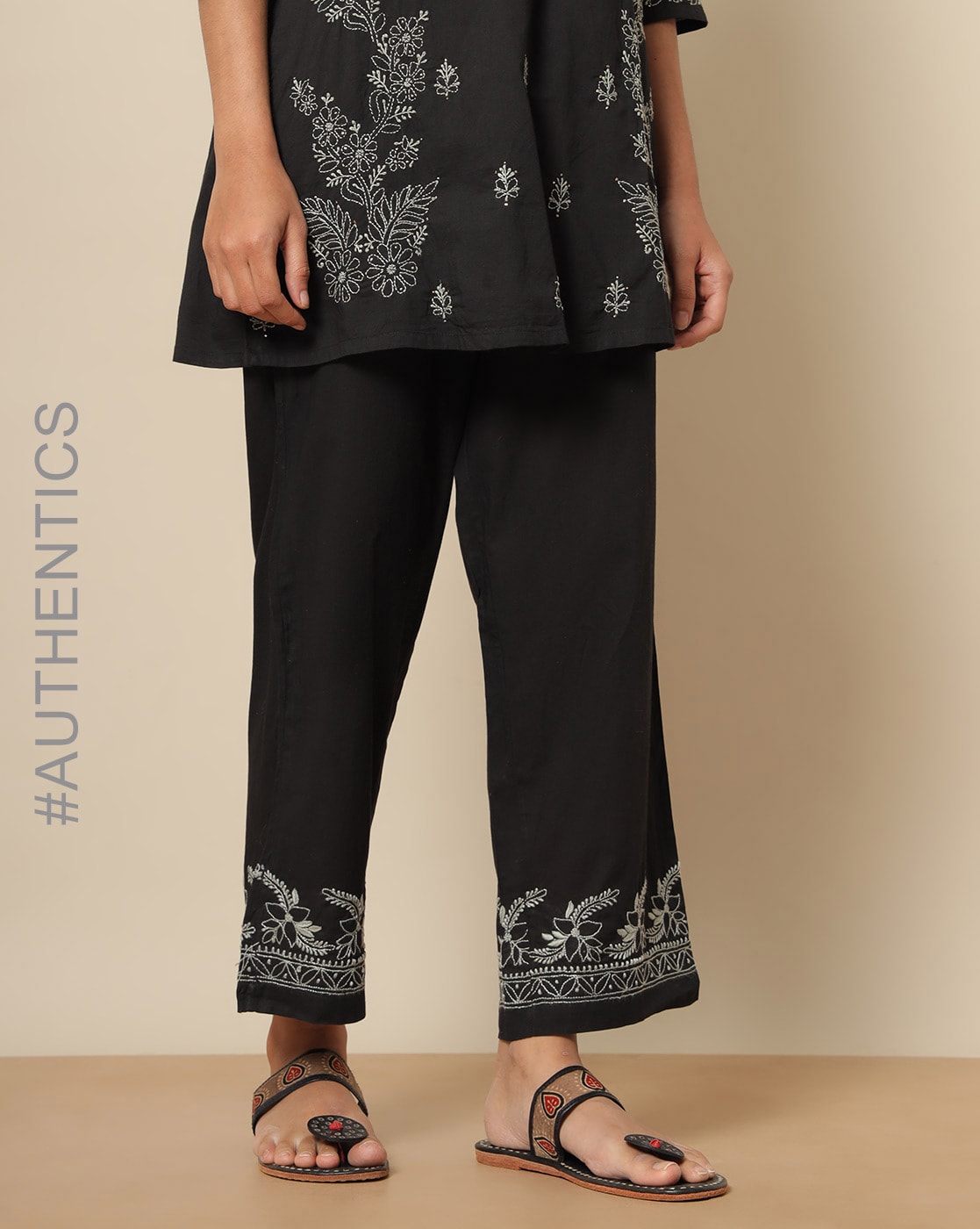 Buy Sufia White Chikankari Panelled Pants Online | Aza Fashions