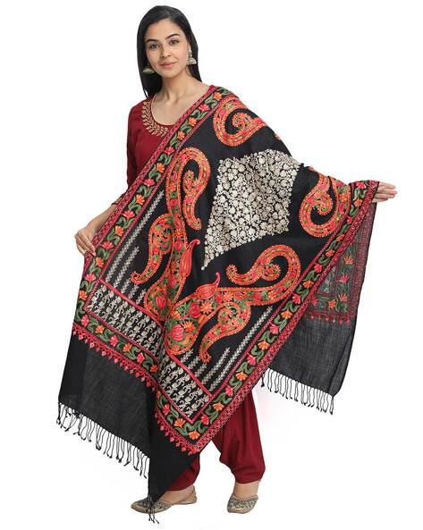 Kashmir Embroidered Stole with Fringes Price in India