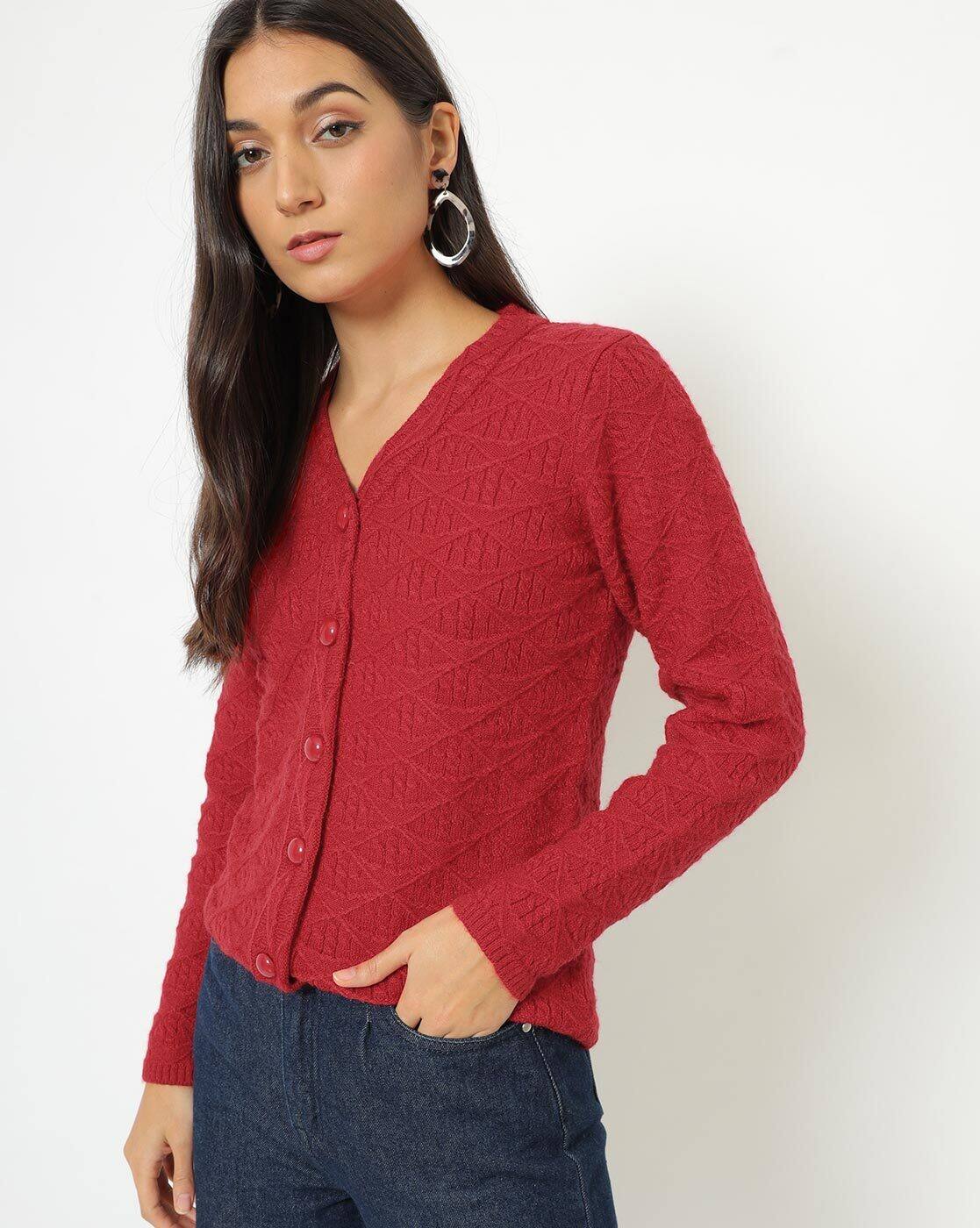 red button down sweater