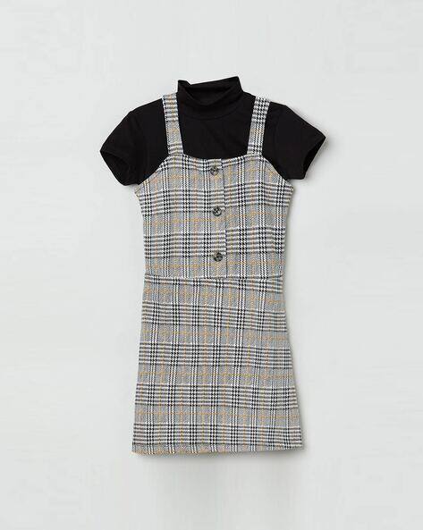 Mini Pinafore Grey Check Pinafore Dress Checkered Grey Checked