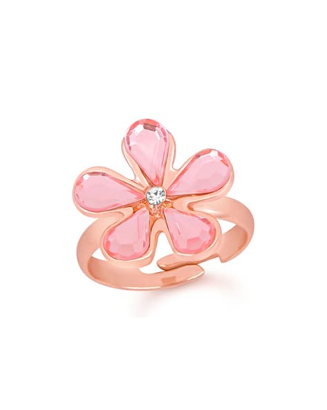MAHI Floral Stone-Studded Adjustable Ring