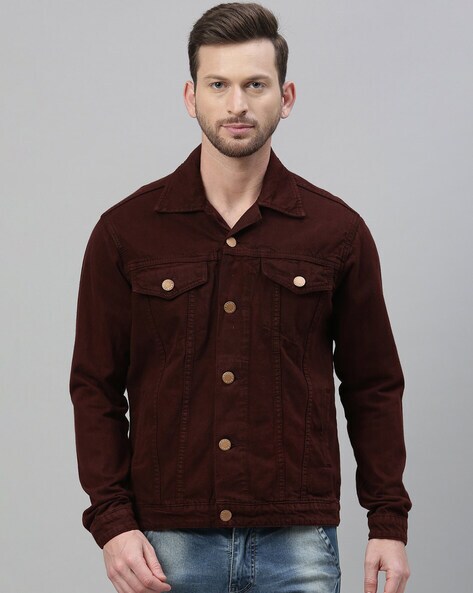 jack and jones maroon denim jacket