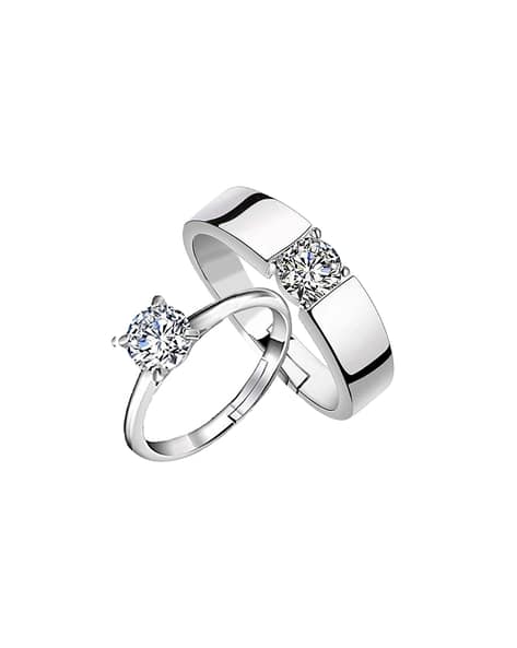 MAHI Rhodium Plated Couple Ring Set