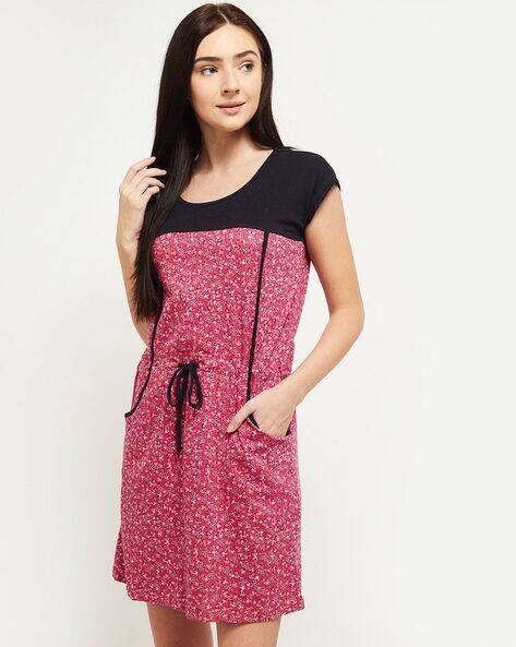 Floral Print Night Dress with Insert Pockets
