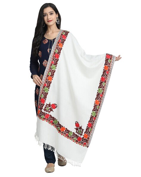 Kashmir Embroidered Stole with Fringes Price in India