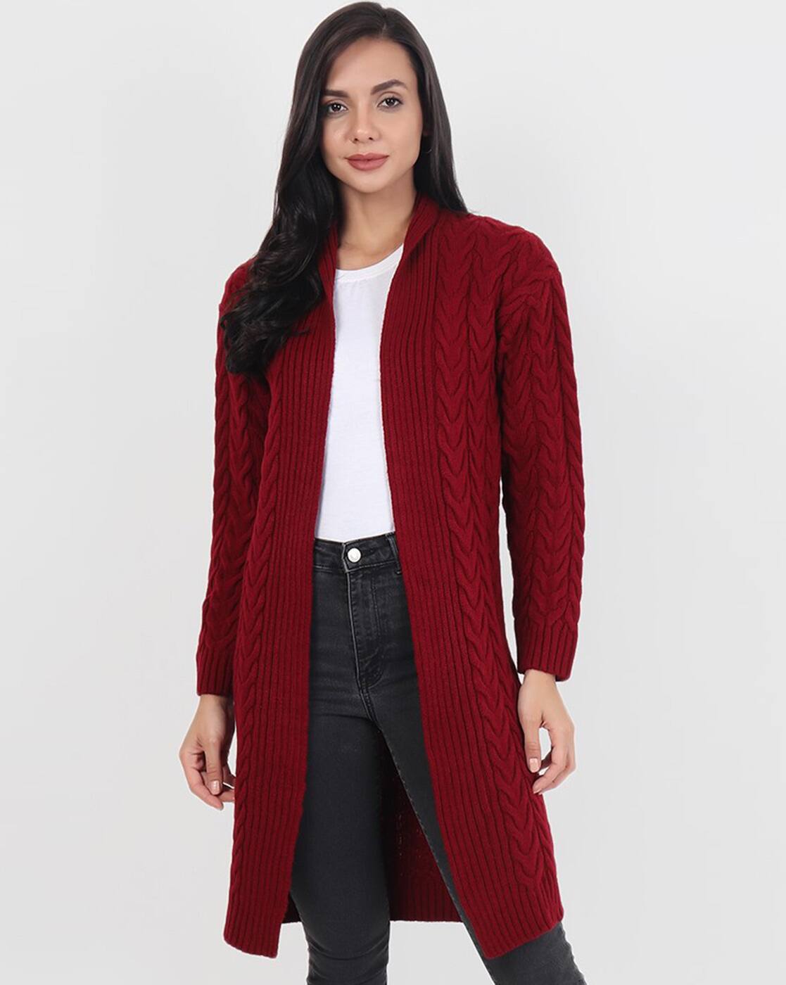 red knitted jacket