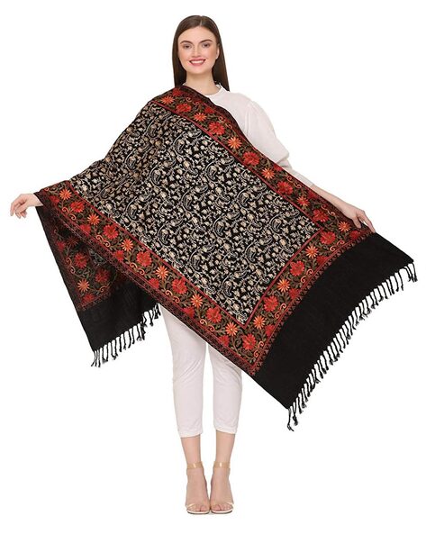 Kashmir Embroidered Stole with Fringes Price in India