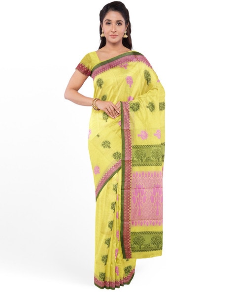 Pothys Women's Pink Pure Cotton Saree With Blouse Piece (B7137_Pink) :  Amazon.in: Fashion