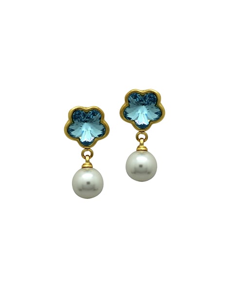 12.5mm white pearl and blue topaz earrings – Freshwater Creations