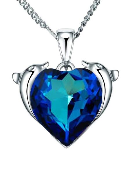 MAHI Rhodium-Plated Heart Dolphino Pendant