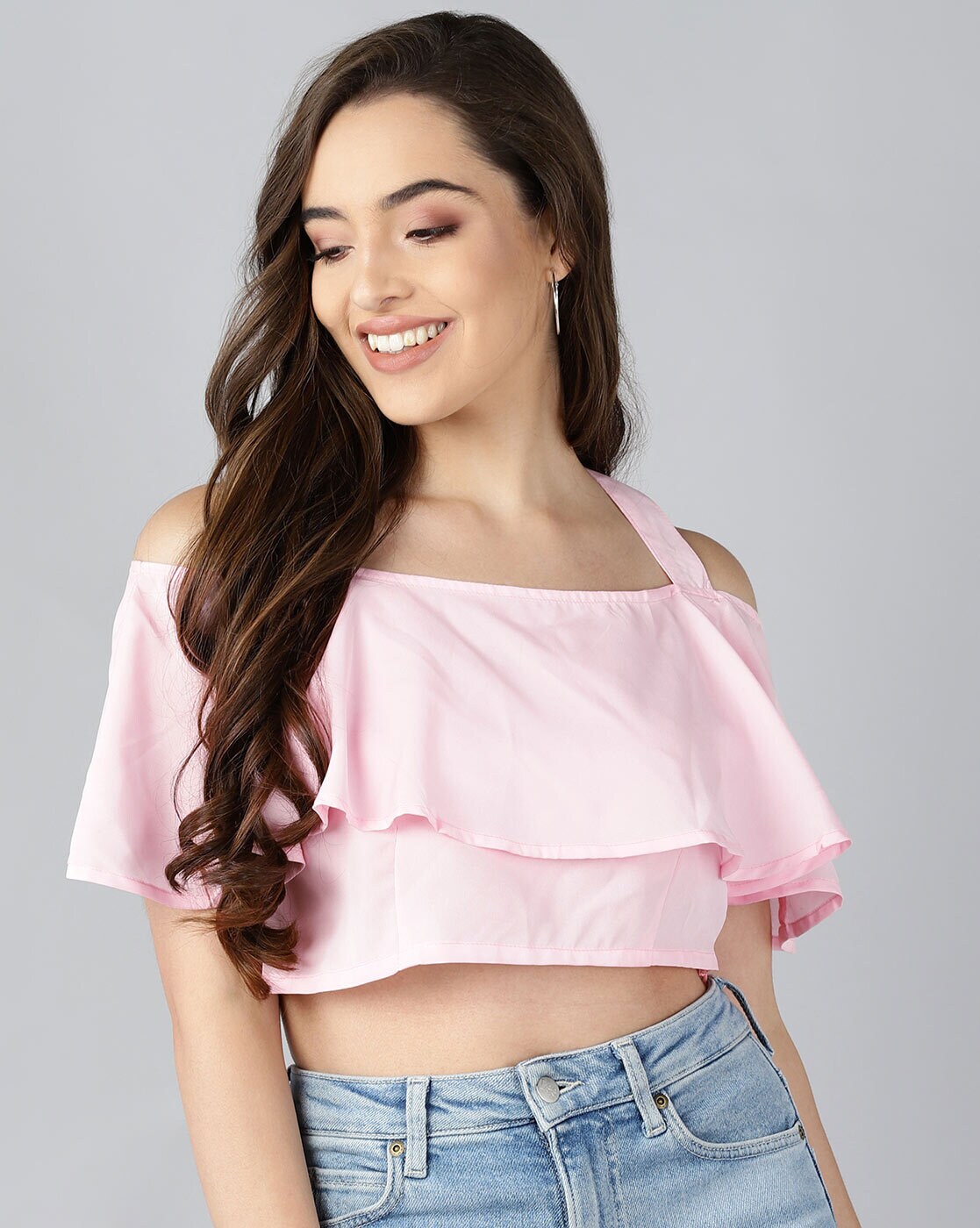 Pink off shoulder online crop top